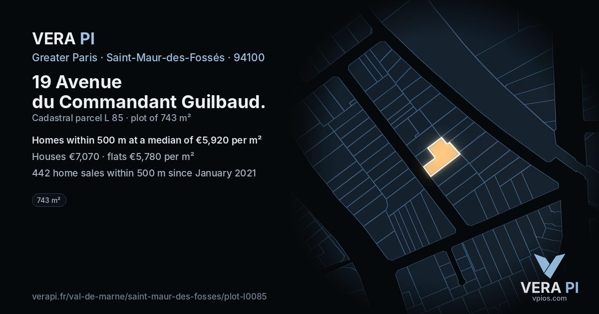 19 Avenue du Commandant Guilbaud, Saint-Maur-des-Fossés at night – the plot lit, the parcels around coloured by the prices near them