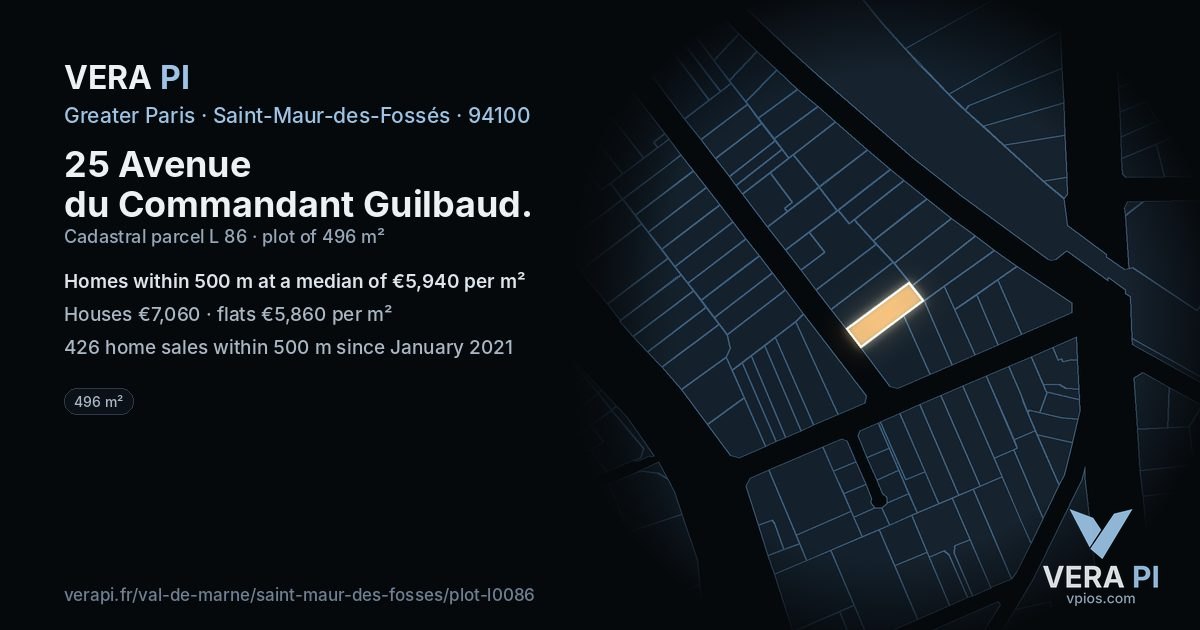 25 Avenue du Commandant Guilbaud, Saint-Maur-des-Fossés at night – the plot lit, the parcels around coloured by the prices near them