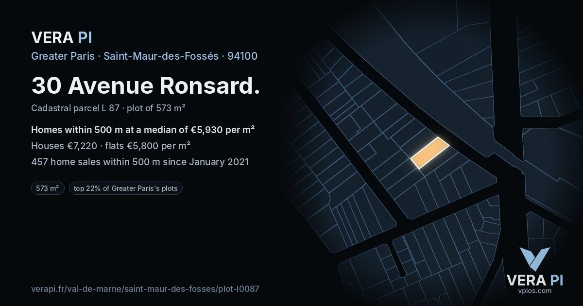30 Avenue Ronsard, Saint-Maur-des-Fossés at night – the plot lit, the parcels around coloured by the prices near them