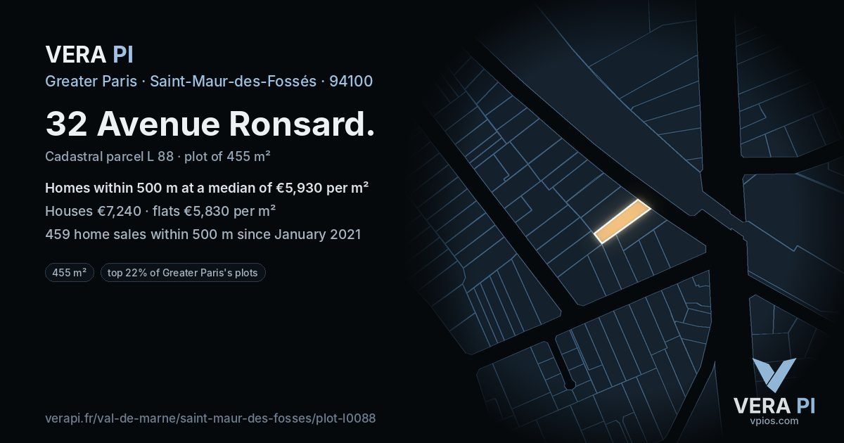 32 Avenue Ronsard, Saint-Maur-des-Fossés at night – the plot lit, the parcels around coloured by the prices near them