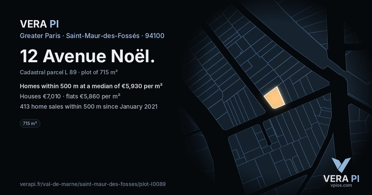 12 Avenue Noël, Saint-Maur-des-Fossés at night – the plot lit, the parcels around coloured by the prices near them