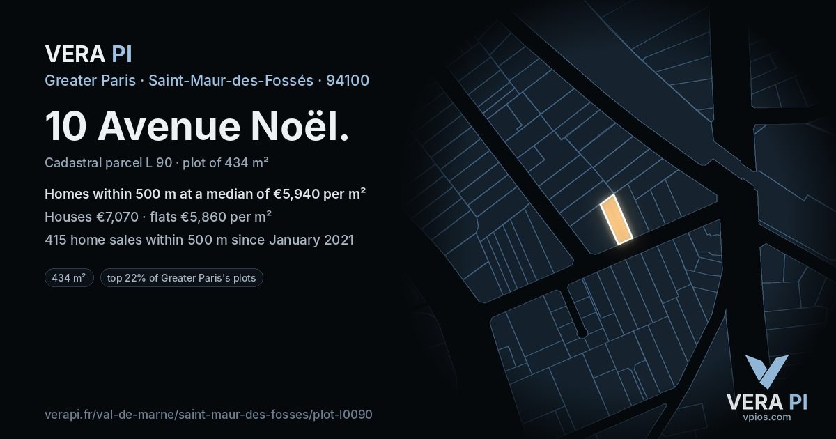 10 Avenue Noël, Saint-Maur-des-Fossés at night – the plot lit, the parcels around coloured by the prices near them