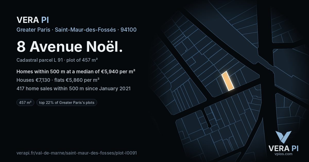 8 Avenue Noël, Saint-Maur-des-Fossés at night – the plot lit, the parcels around coloured by the prices near them