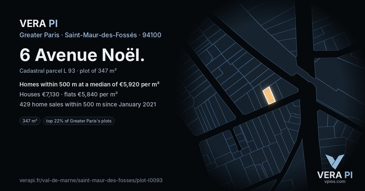 6 Avenue Noël, Saint-Maur-des-Fossés at night – the plot lit, the parcels around coloured by the prices near them