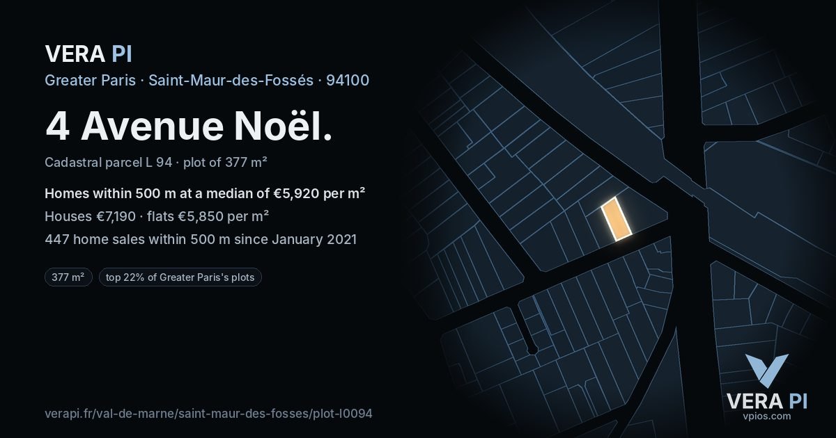 4 Avenue Noël, Saint-Maur-des-Fossés at night – the plot lit, the parcels around coloured by the prices near them