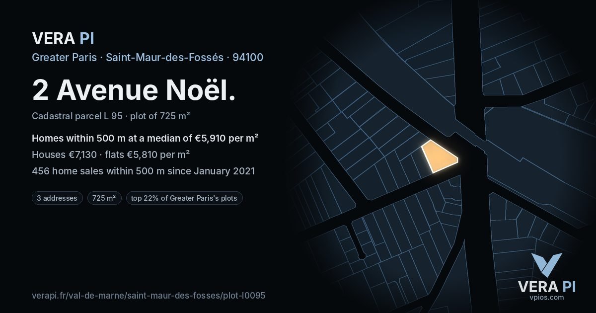 2 Avenue Noël, Saint-Maur-des-Fossés at night – the plot lit, the parcels around coloured by the prices near them