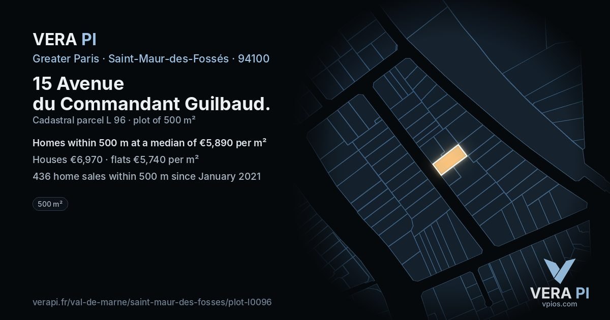 15 Avenue du Commandant Guilbaud, Saint-Maur-des-Fossés at night – the plot lit, the parcels around coloured by the prices near them