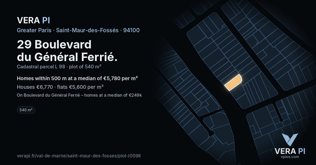 29 Boulevard du Général Ferrié, Saint-Maur-des-Fossés at night – the plot lit, the parcels around coloured by the prices near them