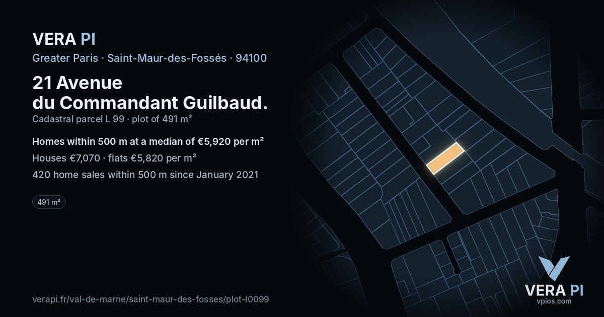 21 Avenue du Commandant Guilbaud, Saint-Maur-des-Fossés at night – the plot lit, the parcels around coloured by the prices near them