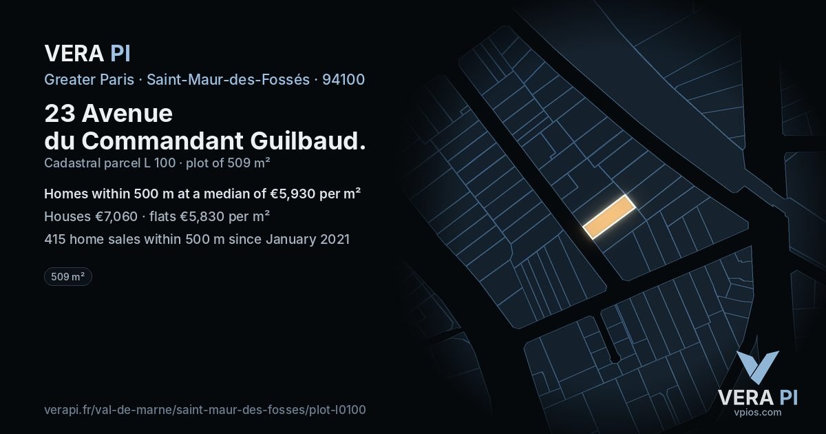 23 Avenue du Commandant Guilbaud, Saint-Maur-des-Fossés at night – the plot lit, the parcels around coloured by the prices near them