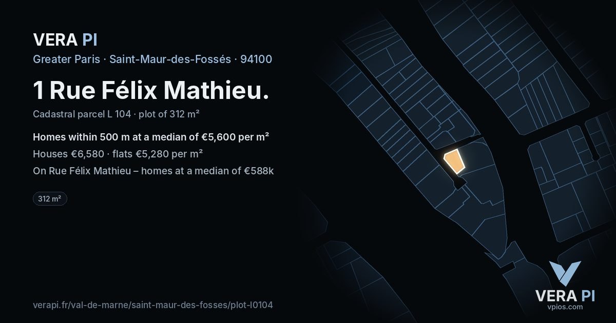 1 Rue Félix Mathieu, Saint-Maur-des-Fossés at night – the plot lit, the parcels around coloured by the prices near them