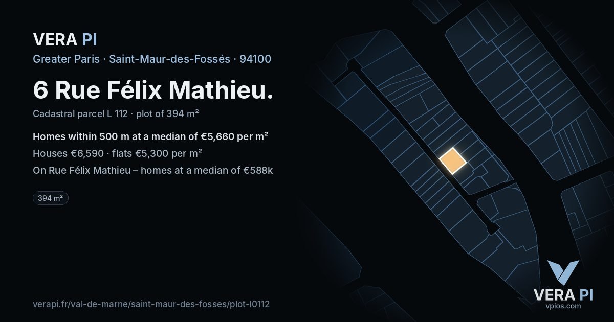 6 Rue Félix Mathieu, Saint-Maur-des-Fossés at night – the plot lit, the parcels around coloured by the prices near them