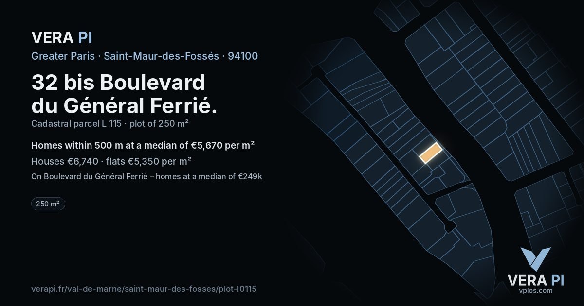 32 bis Boulevard du Général Ferrié, Saint-Maur-des-Fossés at night – the plot lit, the parcels around coloured by the prices near them
