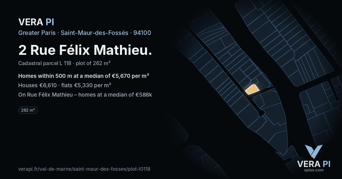 2 Rue Félix Mathieu, Saint-Maur-des-Fossés at night – the plot lit, the parcels around coloured by the prices near them