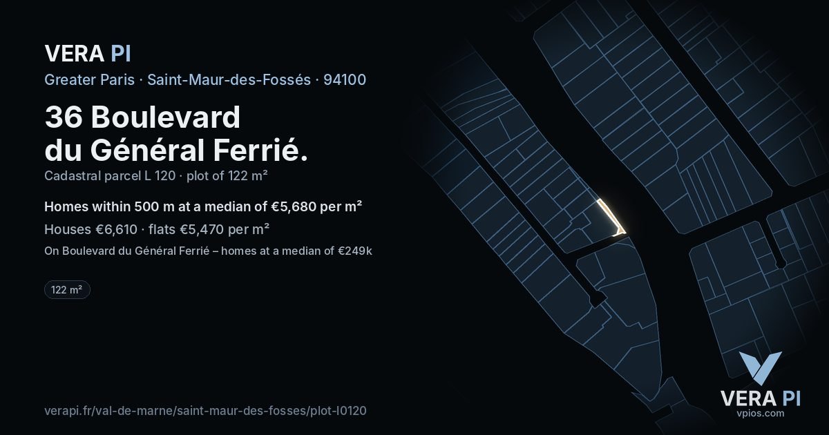 36 Boulevard du Général Ferrié, Saint-Maur-des-Fossés at night – the plot lit, the parcels around coloured by the prices near them