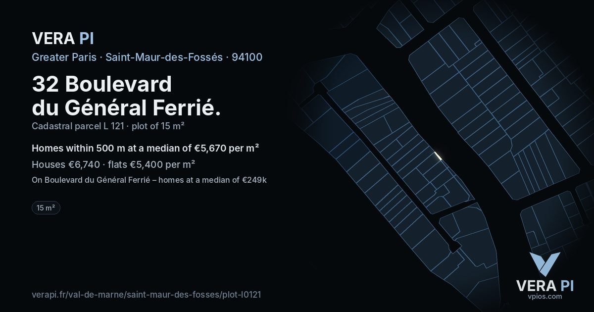 32 Boulevard du Général Ferrié, Saint-Maur-des-Fossés at night – the plot lit, the parcels around coloured by the prices near them