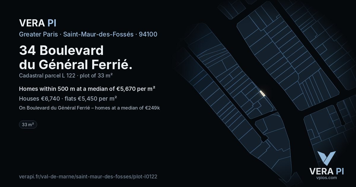 34 Boulevard du Général Ferrié, Saint-Maur-des-Fossés at night – the plot lit, the parcels around coloured by the prices near them