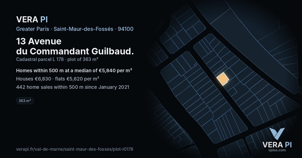 13 Avenue du Commandant Guilbaud, Saint-Maur-des-Fossés at night – the plot lit, the parcels around coloured by the prices near them