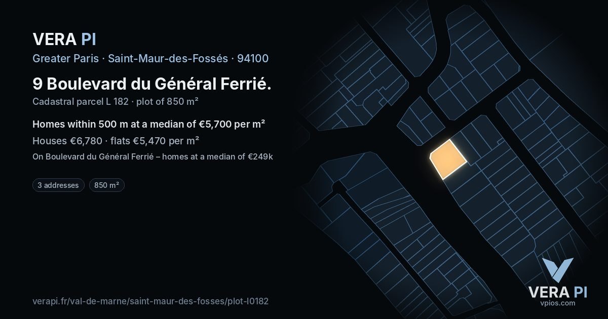 9 Boulevard du Général Ferrié, Saint-Maur-des-Fossés at night – the plot lit, the parcels around coloured by the prices near them