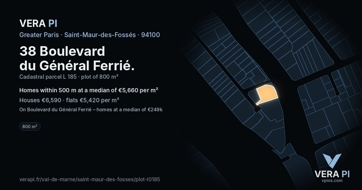38 Boulevard du Général Ferrié, Saint-Maur-des-Fossés at night – the plot lit, the parcels around coloured by the prices near them