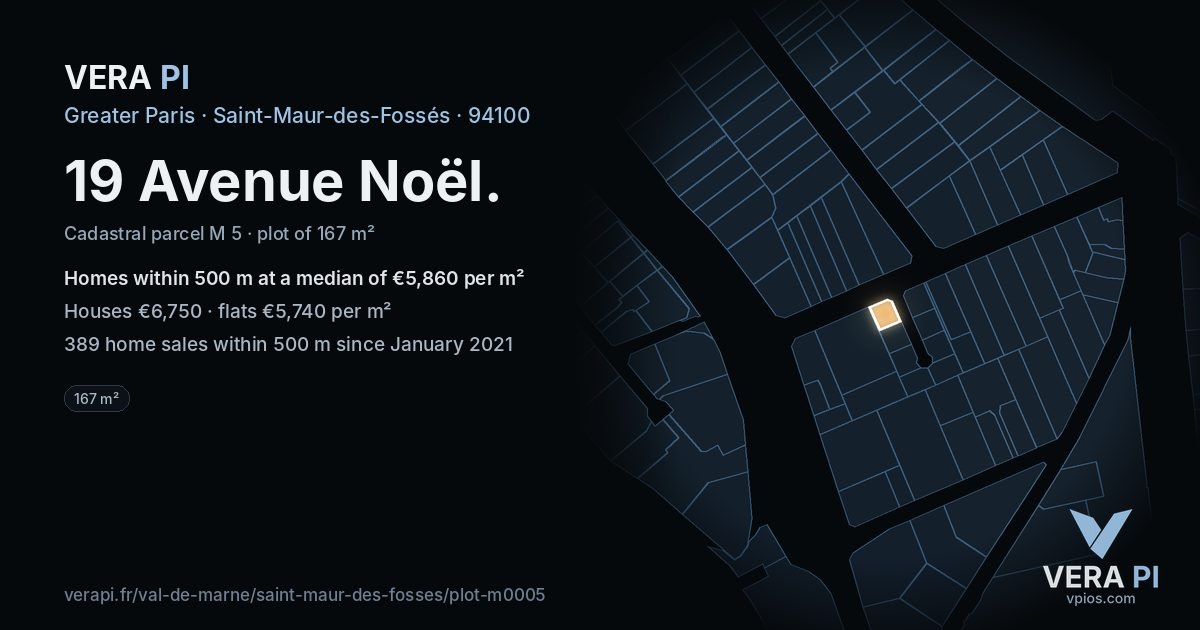 19 Avenue Noël, Saint-Maur-des-Fossés at night – the plot lit, the parcels around coloured by the prices near them