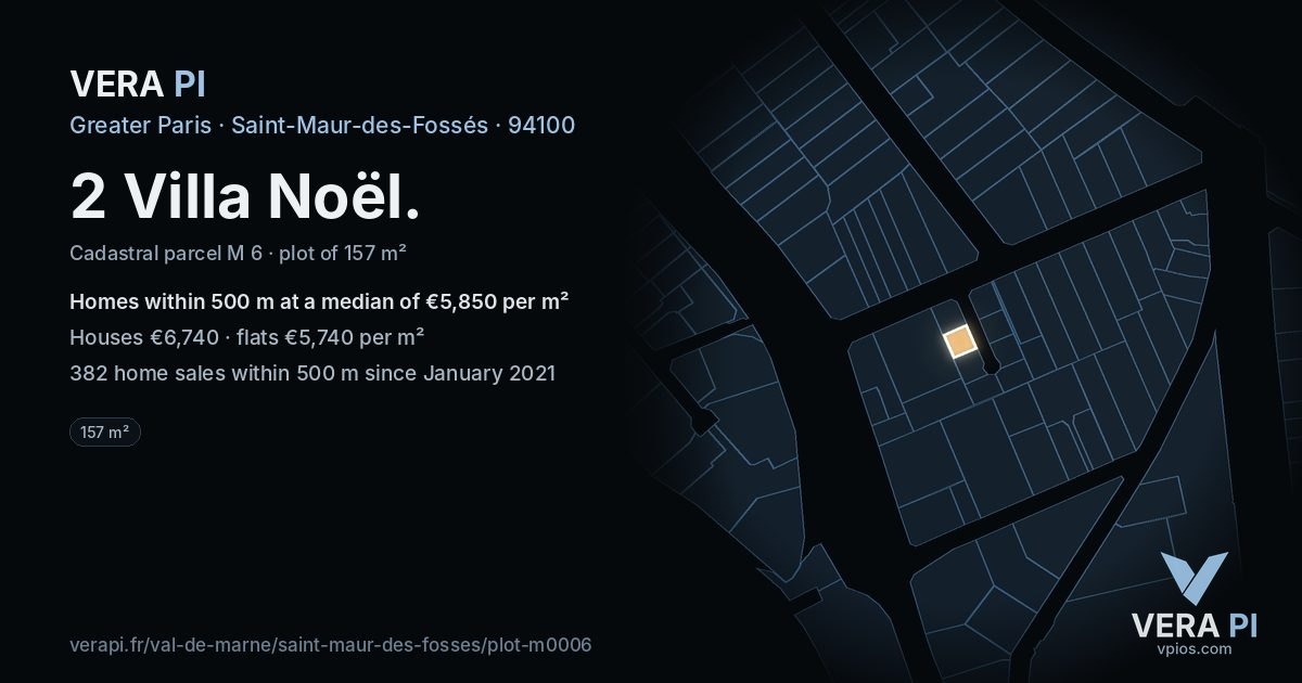 2 Villa Noël, Saint-Maur-des-Fossés at night – the plot lit, the parcels around coloured by the prices near them