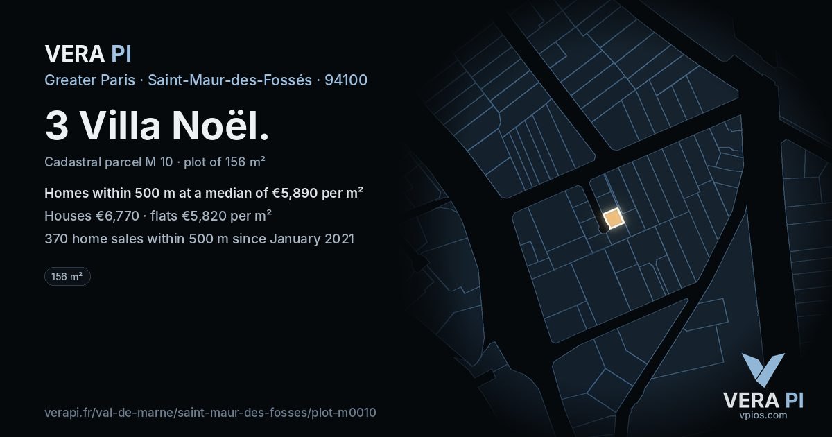3 Villa Noël, Saint-Maur-des-Fossés at night – the plot lit, the parcels around coloured by the prices near them
