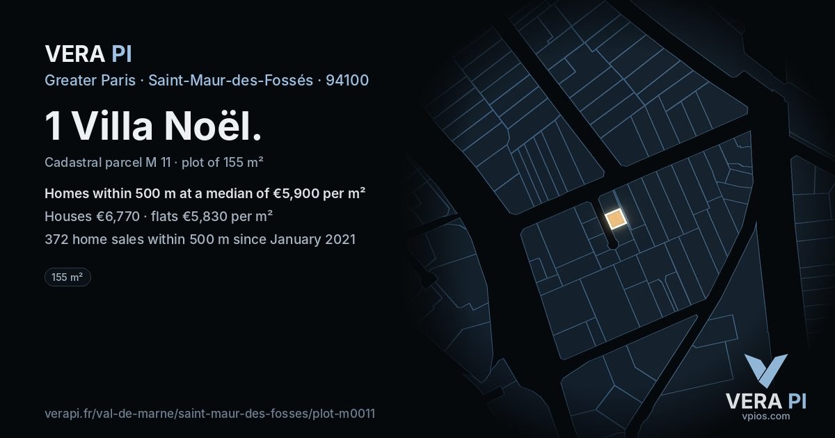 1 Villa Noël, Saint-Maur-des-Fossés at night – the plot lit, the parcels around coloured by the prices near them