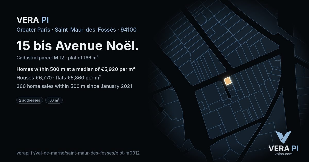 15 bis Avenue Noël, Saint-Maur-des-Fossés at night – the plot lit, the parcels around coloured by the prices near them