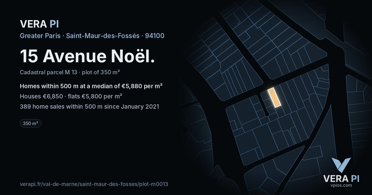 15 Avenue Noël, Saint-Maur-des-Fossés at night – the plot lit, the parcels around coloured by the prices near them