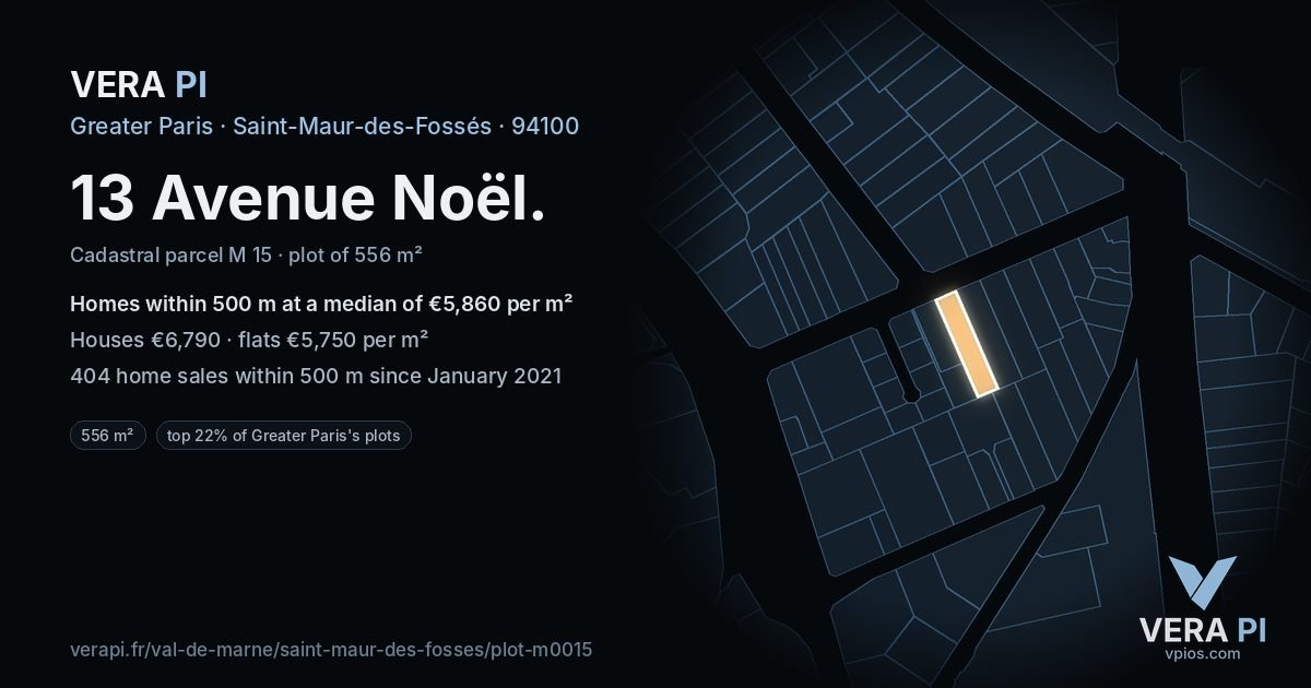13 Avenue Noël, Saint-Maur-des-Fossés at night – the plot lit, the parcels around coloured by the prices near them