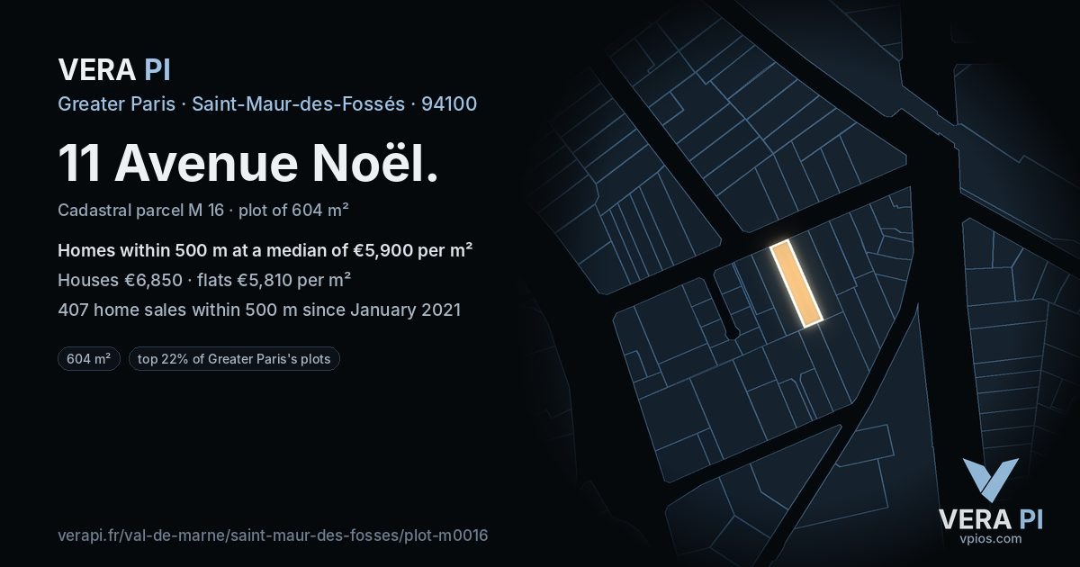 11 Avenue Noël, Saint-Maur-des-Fossés at night – the plot lit, the parcels around coloured by the prices near them