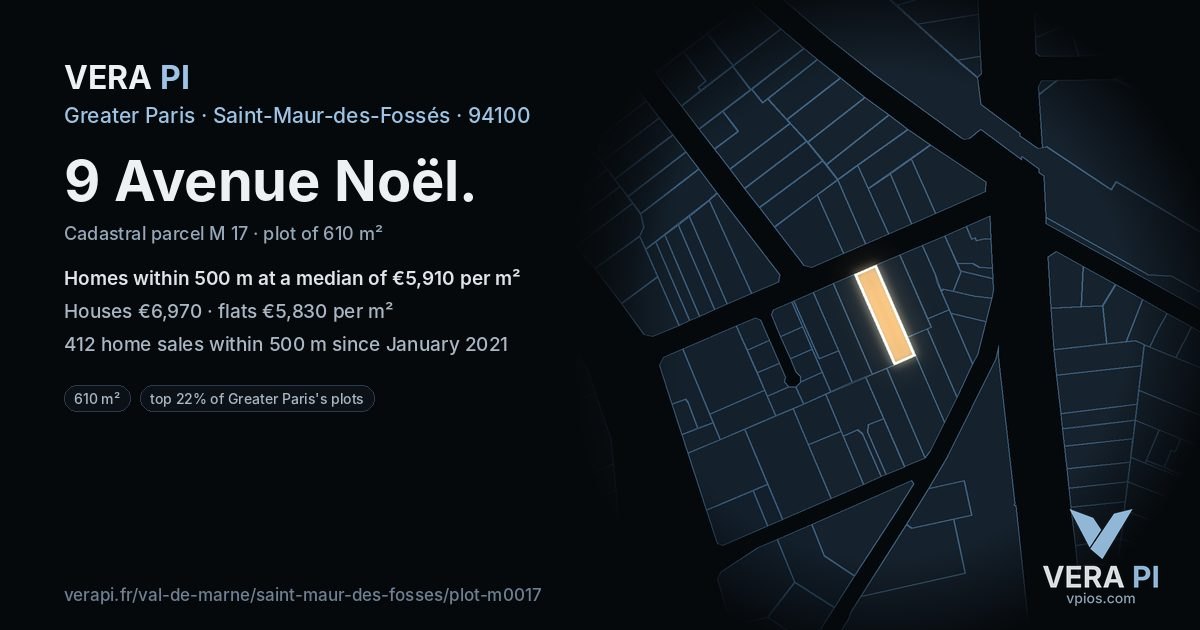 9 Avenue Noël, Saint-Maur-des-Fossés at night – the plot lit, the parcels around coloured by the prices near them