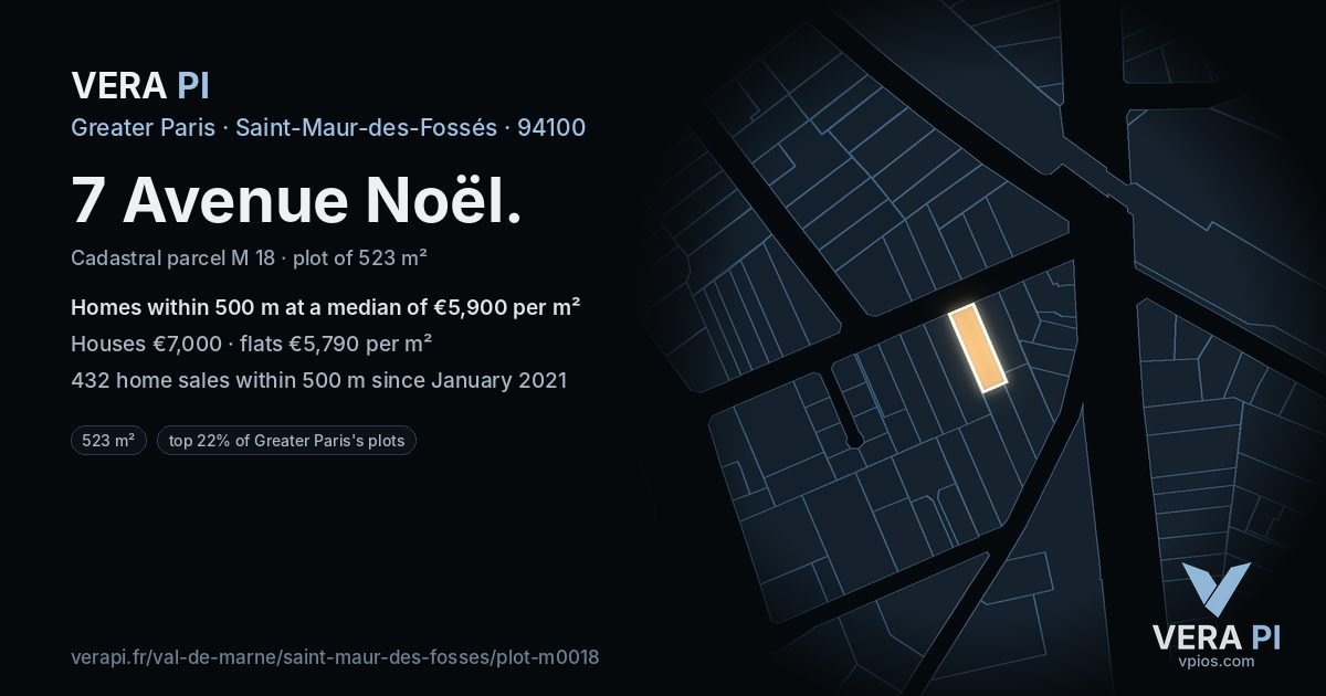 7 Avenue Noël, Saint-Maur-des-Fossés at night – the plot lit, the parcels around coloured by the prices near them