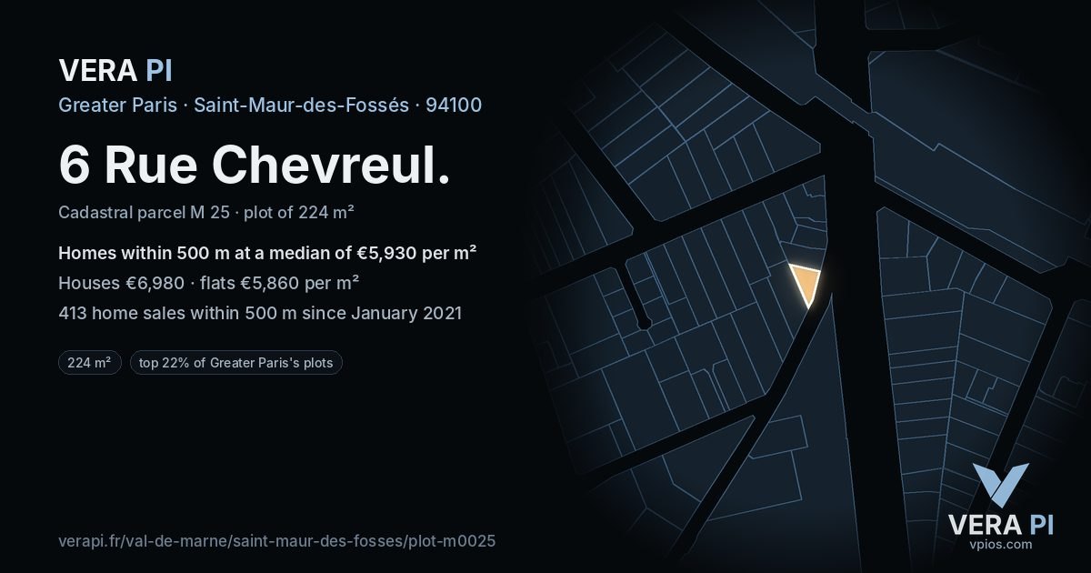 6 Rue Chevreul, Saint-Maur-des-Fossés at night – the plot lit, the parcels around coloured by the prices near them
