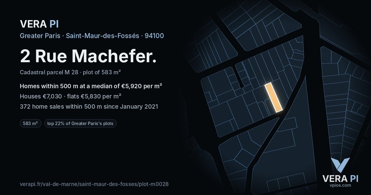 2 Rue Machefer, Saint-Maur-des-Fossés at night – the plot lit, the parcels around coloured by the prices near them