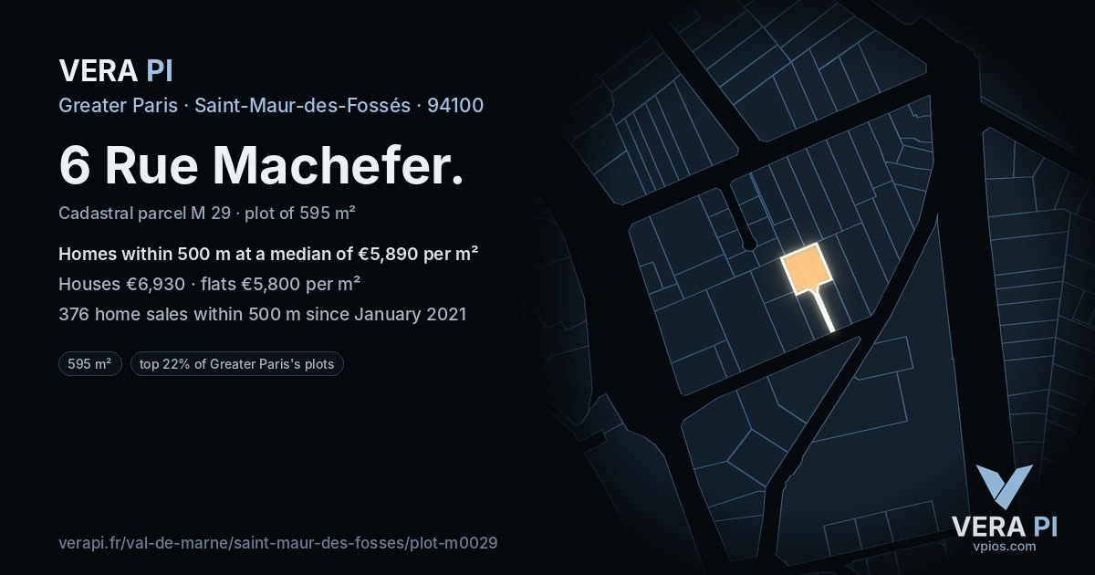6 Rue Machefer, Saint-Maur-des-Fossés at night – the plot lit, the parcels around coloured by the prices near them