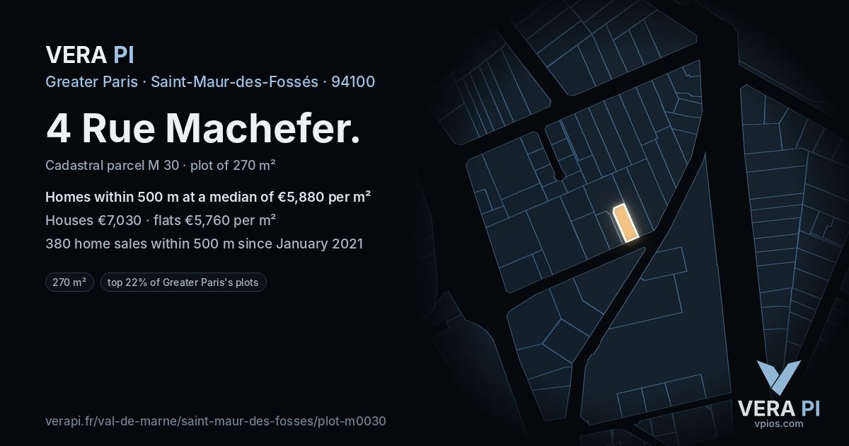 4 Rue Machefer, Saint-Maur-des-Fossés at night – the plot lit, the parcels around coloured by the prices near them