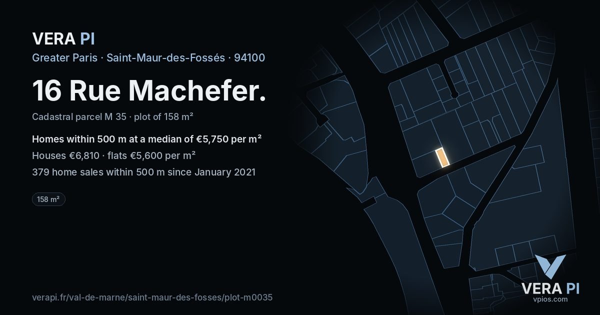 16 Rue Machefer, Saint-Maur-des-Fossés at night – the plot lit, the parcels around coloured by the prices near them