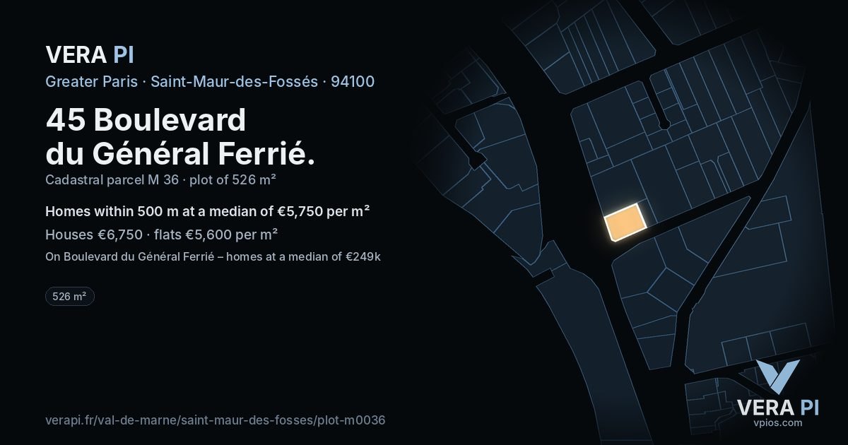 45 Boulevard du Général Ferrié, Saint-Maur-des-Fossés at night – the plot lit, the parcels around coloured by the prices near them