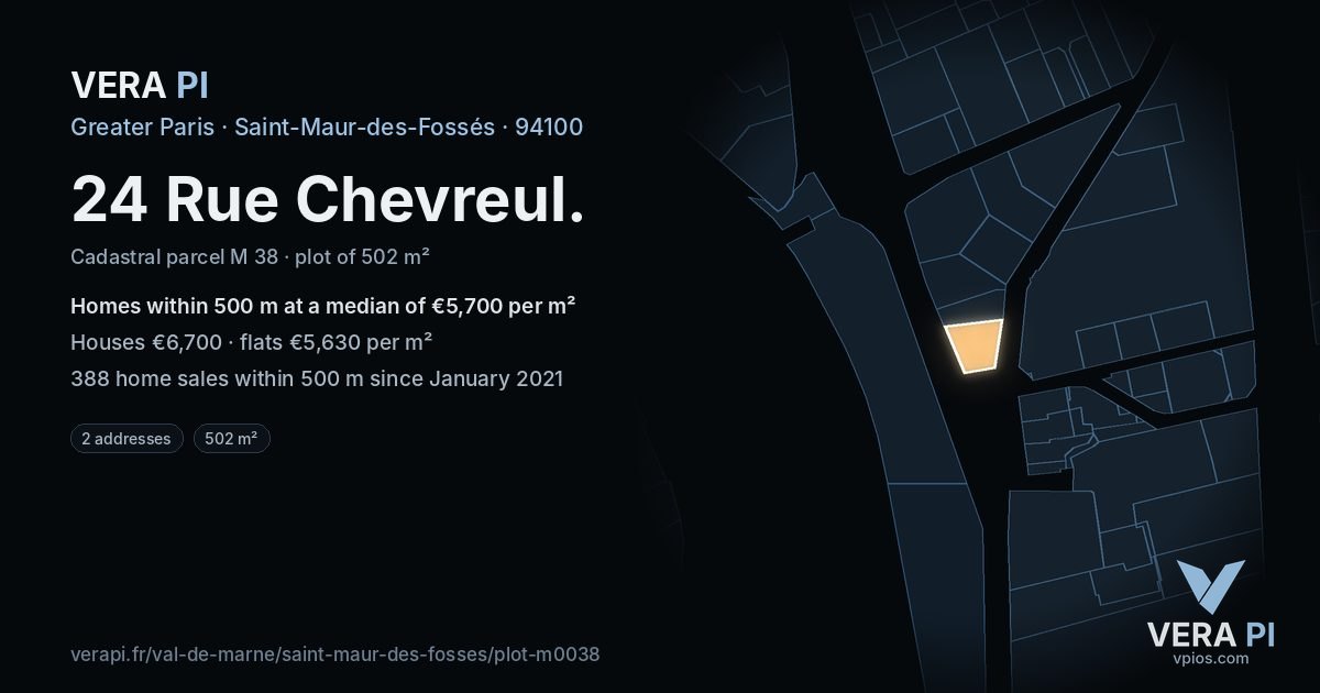 24 Rue Chevreul, Saint-Maur-des-Fossés at night – the plot lit, the parcels around coloured by the prices near them