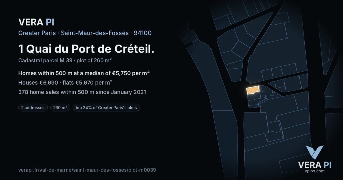 1 Quai du Port de Créteil, Saint-Maur-des-Fossés at night – the plot lit, the parcels around coloured by the prices near them