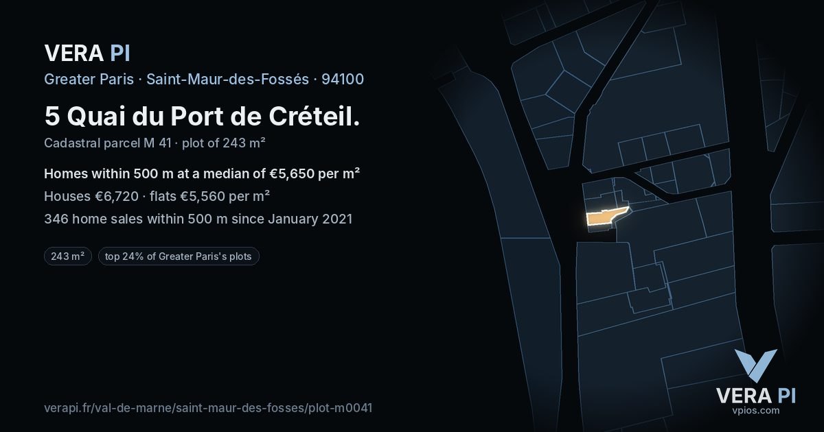 5 Quai du Port de Créteil, Saint-Maur-des-Fossés at night – the plot lit, the parcels around coloured by the prices near them