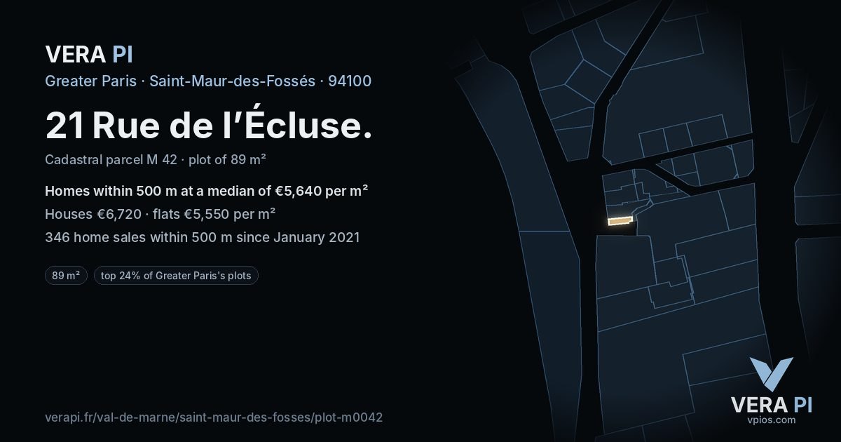 21 Rue de l’Écluse, Saint-Maur-des-Fossés at night – the plot lit, the parcels around coloured by the prices near them