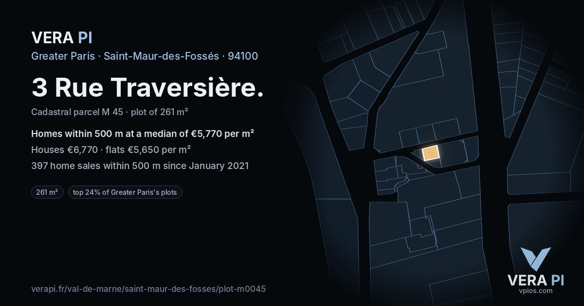 3 Rue Traversière, Saint-Maur-des-Fossés at night – the plot lit, the parcels around coloured by the prices near them