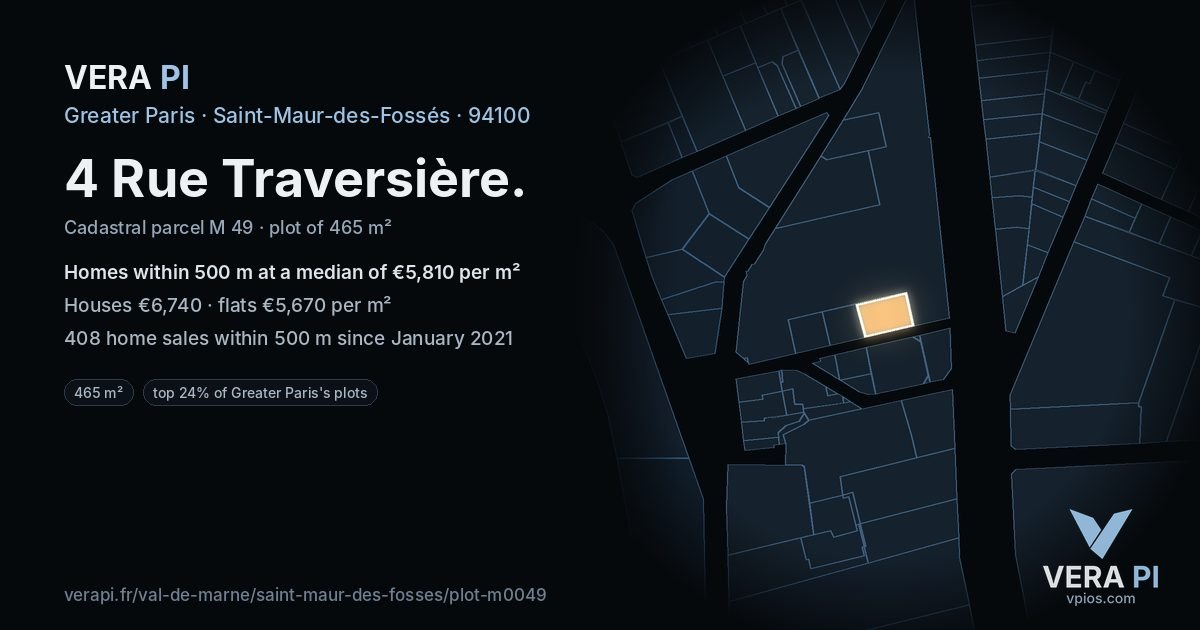4 Rue Traversière, Saint-Maur-des-Fossés at night – the plot lit, the parcels around coloured by the prices near them