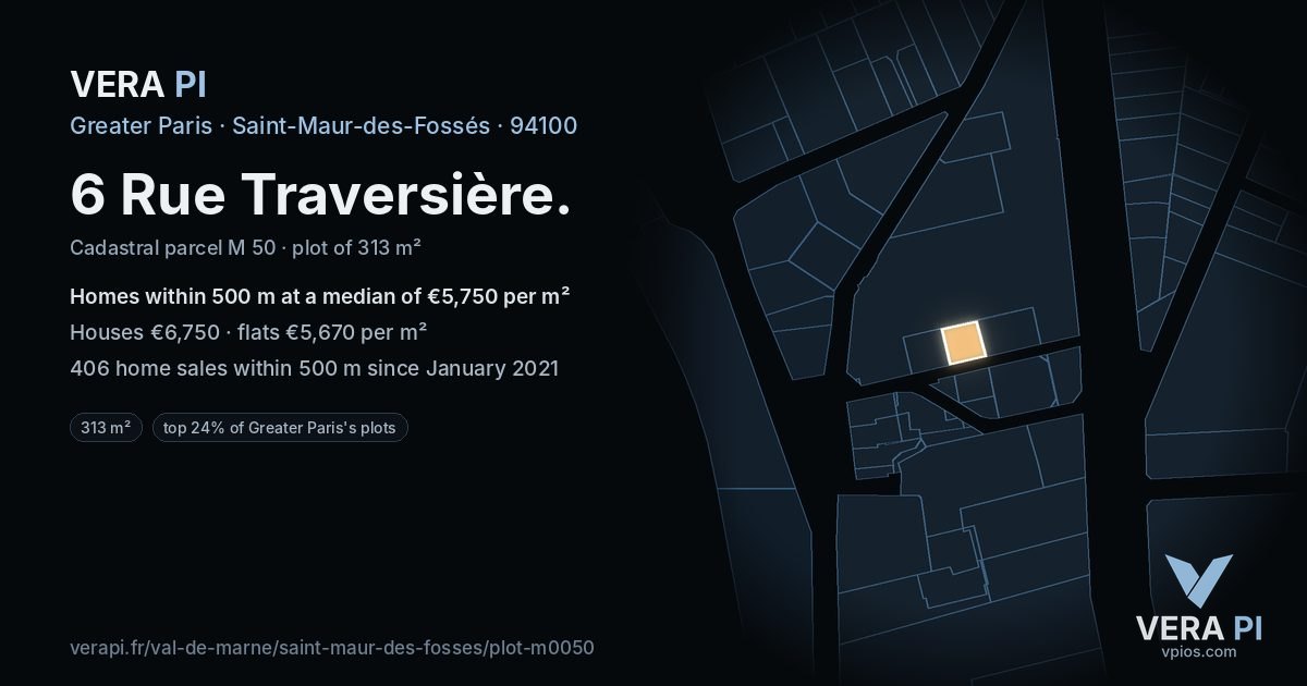 6 Rue Traversière, Saint-Maur-des-Fossés at night – the plot lit, the parcels around coloured by the prices near them