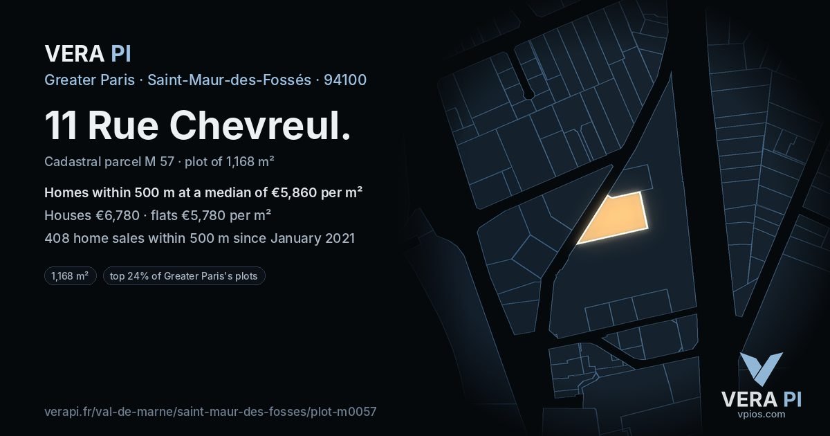 11 Rue Chevreul, Saint-Maur-des-Fossés at night – the plot lit, the parcels around coloured by the prices near them
