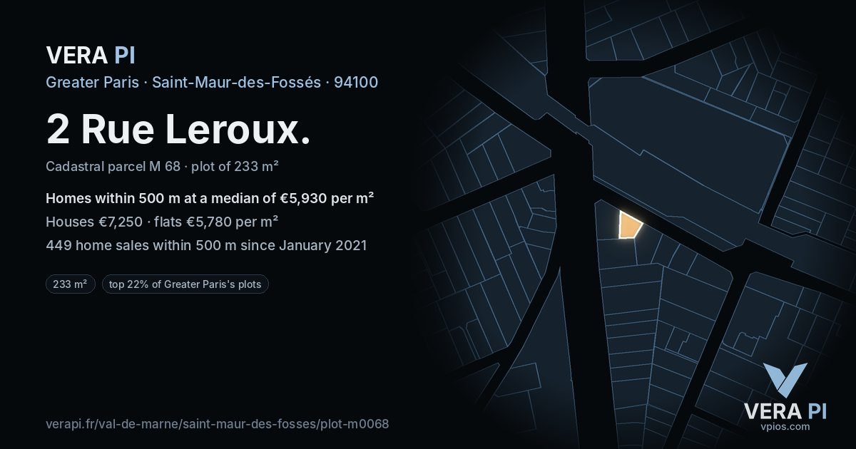 2 Rue Leroux, Saint-Maur-des-Fossés at night – the plot lit, the parcels around coloured by the prices near them