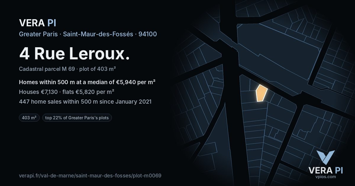 4 Rue Leroux, Saint-Maur-des-Fossés at night – the plot lit, the parcels around coloured by the prices near them